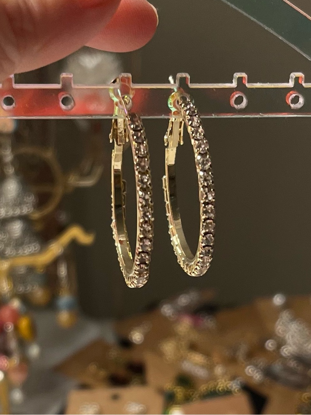 Gold Tone Stone Hoop Earrings
